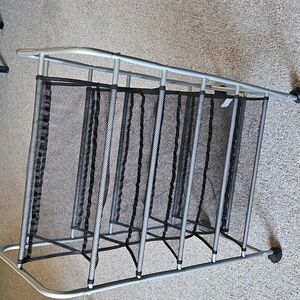 Mainstays Mesh and Silver Metal Double 5 Stages (20 Pairs) Wheeled Shoes Rack.